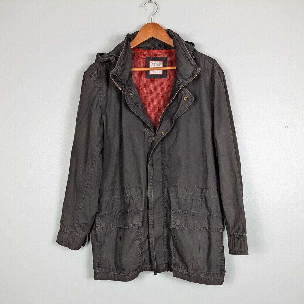Y2K Old Navy Jacket Mens M Brown Vintage Utility Coat Hooded Rugged Gorpcore